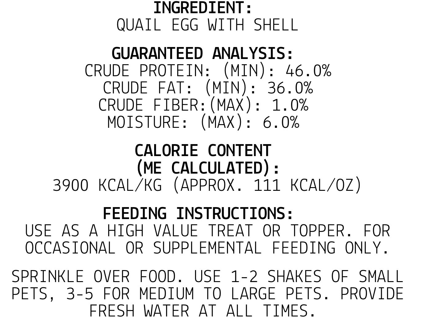 Freeze dried quail egg topper by the Original Dog Company for dogs and cats, single ingredient and nutrient rich.