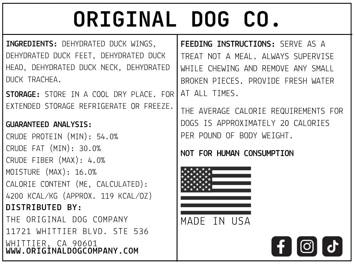 Label from Original Dog Co. with text and an American flag.