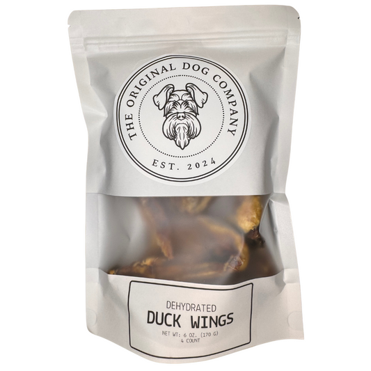 Dehydrated duck wings packaging from The Original Dog Company on a white background