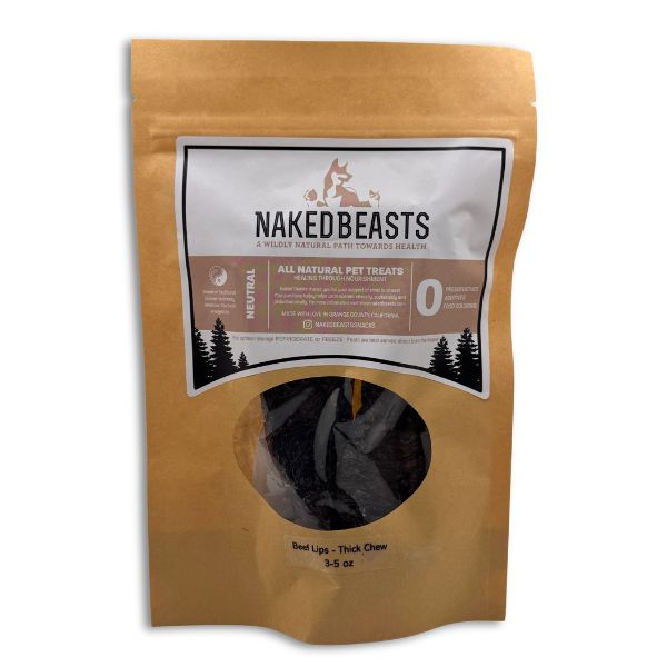 Dehydrated beef lips dog treats, rich in protein, zinc, iron, collagen, and elastin, supporting hip and joint health. 