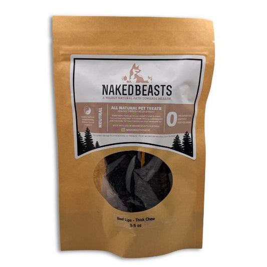 Dehydrated beef lips dog treats, rich in protein, zinc, iron, collagen, and elastin, supporting hip and joint health. 