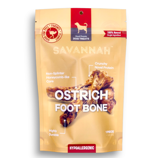 Durable ostrich foot bone chew for dogs, perfect for long-lasting entertainment and natural dental care. Packed with essential nutrients and a satisfying texture.