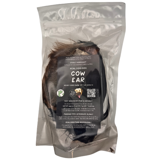 Cow ear with fur dog treat, a natural, chewable snack for dogs, promoting dental health and mental stimulation.