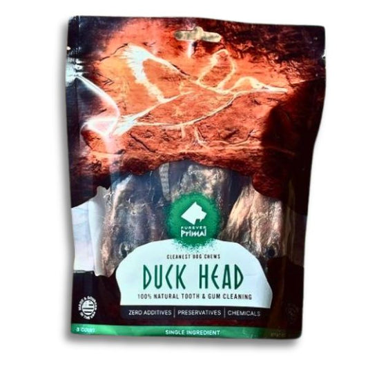 Premium duck heads chew for dogs, rich in protein and perfect for dental health and natural instincts.