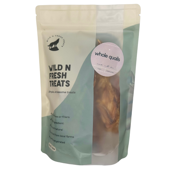 Whole quail dog and cat treat, a high-protein, nutritious snack for pets.