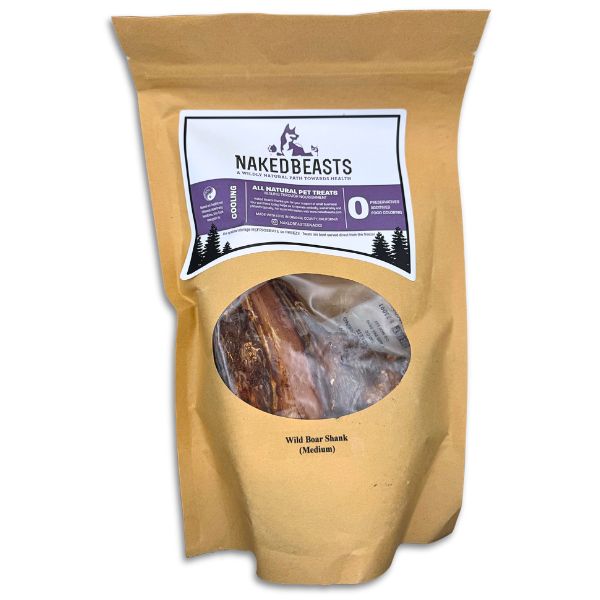 Wild boar shank dog treat, a savory chew rich in protein and nutrients for strong teeth and healthy muscles.